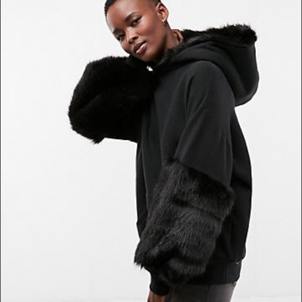 Express One Eleven Faux Fur Hoodie